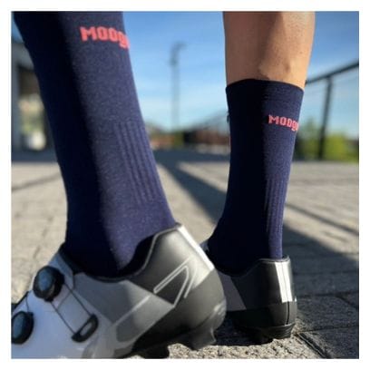 Chaussettes de Cyclisme Hautes Respirantes Brodées Classy Evo II Mooquer Bleu Marine