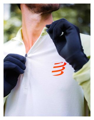 T-Shirt Running 1/2 Zip Compressport Winter Blanc/Vert Homme