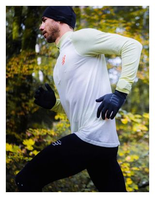 T-Shirt Running 1/2 Zip Compressport Winter Blanc/Vert Homme