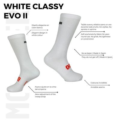 Chaussettes de Cyclisme Hautes Respirantes Brodées Classy Evo II Mooquer Blanc