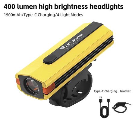 Phare de vélo en plastique 400LM  torche de cyclisme de nuit  - Jaune