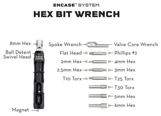 Wolf Tooth EnCase System Hex Bit Wrench Multi-Tool (14 Functions) Black