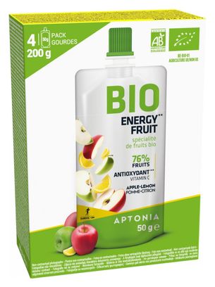 4 geles energéticos Aptonia Organic Fruit Power BIO Manzana Limón 50g
