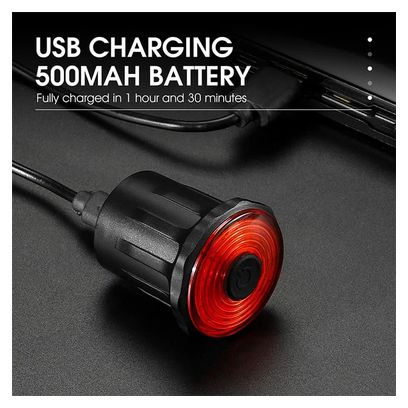 Feu arrière de vélo LED rechargeable USB à induction de frein intelligent