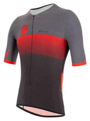 Santini X Ironman Audax Aero Tri Short Sleeve Jersey Zwart / Rood