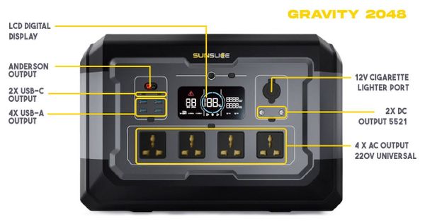 Station d'Énergie Portable Sunslice Gravity 2048 2048Wh 2500W LiFePO4 Extensible Noir