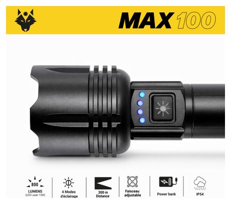 Lampe torche MAX100 - 800 lumens - Rechargeable