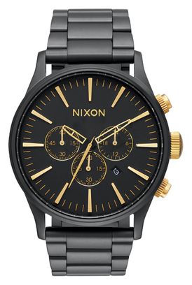 Nixon Sentry Chrono Mat Zwart/Goud Unisex Horloge