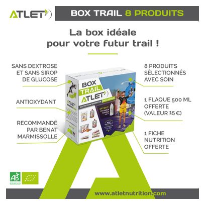 BOX TRAIL ATLET (3 barres énergétiques  1 gâteau moelleux  1 gel  2 compotes  1 boisson énergétique + flasque offert) certifiés biologique FR-BIO-01 + 1 Flasque