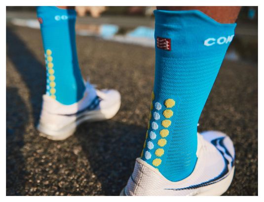 Chaussettes Compressport Pro Racing Socks v4.0 Bleu Hawaiian Jaune Primerose
