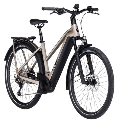 Cube Kathmandu Hybrid Pro 750 Trapeze Bicicletta elettrica da città Shimano Deore 11S 750 Wh 700 mm Flash Stone Beige Grey 2023