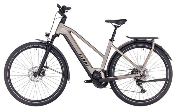 Cube Kathmandu Hybrid Pro 750 Trapeze Bicicletta elettrica da città Shimano Deore 11S 750 Wh 700 mm Flash Stone Beige Grey 2023