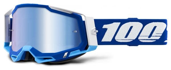100% RACECRAFT 2 Goggle | White Blue | Blue Mirror Lenses