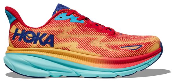 Hoka One One Clifton 9 Large 2E Rot Orange Blau Herren Laufschuhe