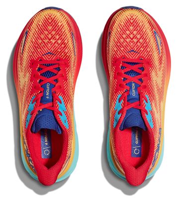 Hoka One One Clifton 9 Large 2E Rot Orange Blau Herren Laufschuhe