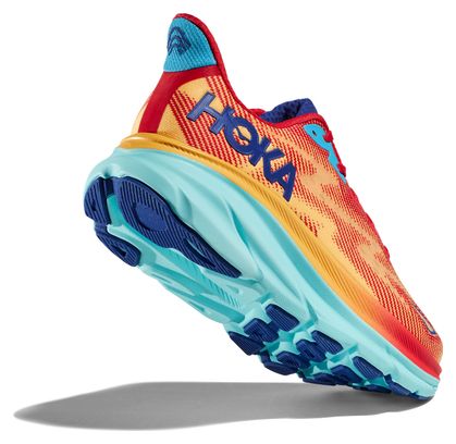 Hoka One One Clifton 9 Large 2E Rot Orange Blau Herren Laufschuhe