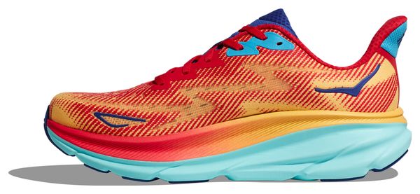 Hoka One One Clifton 9 Large 2E Rot Orange Blau Herren Laufschuhe
