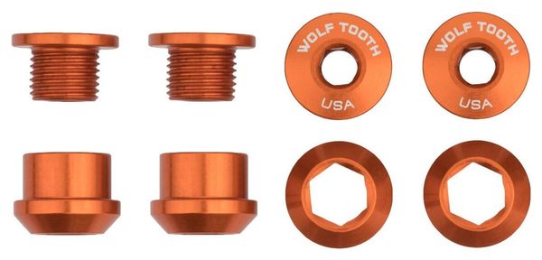 Juego de 4 tornillos de chimenea Wolf Tooth 4 tornillos de plato + tuercas para 1X 6mm Naranja