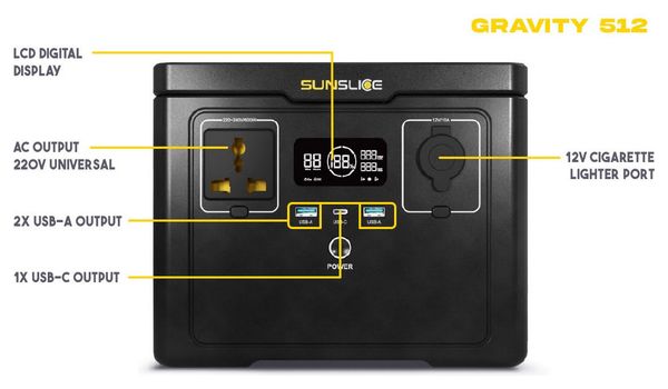 Station d'Énergie Portable Sunslice Gravity 512 512Wh 600W LiFePO4 1200W Noir