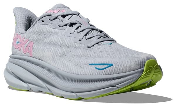 Hoka Clifton 9 Hardloopschoenen Grijs/Roze/Groen