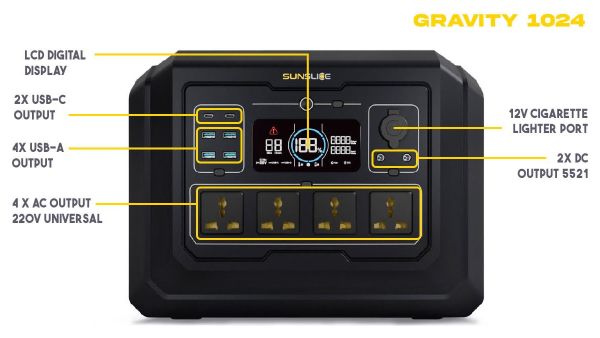 Station d'Énergie Portable Sunslice Gravity 1024 1024Wh 2000W LiFePO4 Noir