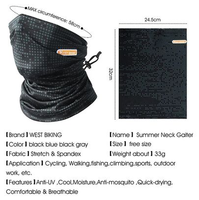 Cachecou Sport Extérieur Soie Glacée UV Noir/Gris
