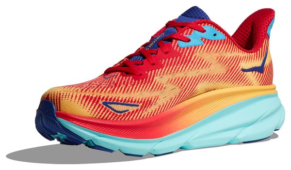 Hoka One One Clifton 9 Red Orange Blue Women's Running Shoes