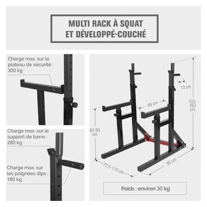 Pack haltérophile avec haltère long et rack à squat 170 kg