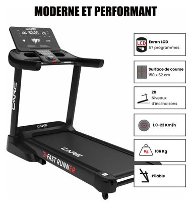 Tapis de course connecté 22 km/h - CARE - Fast Runner SP