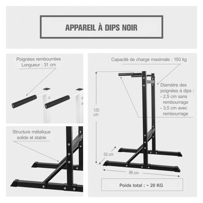 Appareil abdobimaux dips NOIR ou BLANC - Couleur : NOIR