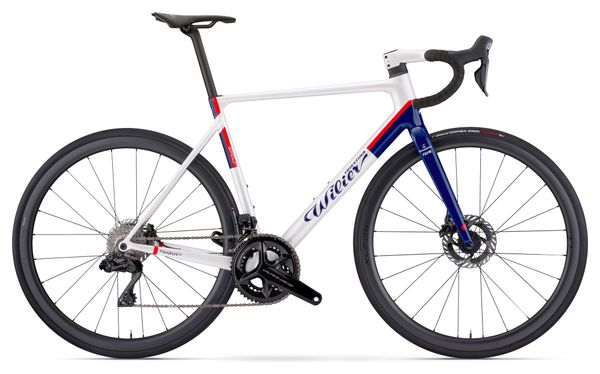 Wilier Triestina Verticale SLR Rennrad Shimano Dura-Ace Di2 12S 700 mm Groupama-FDJ Weiß Blau 2024