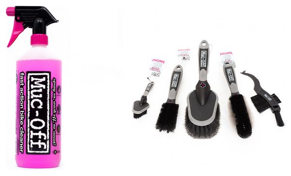 Muc-Off Nano Tech Bike Cleaner 1L Muc-Off Brush Set Bundle