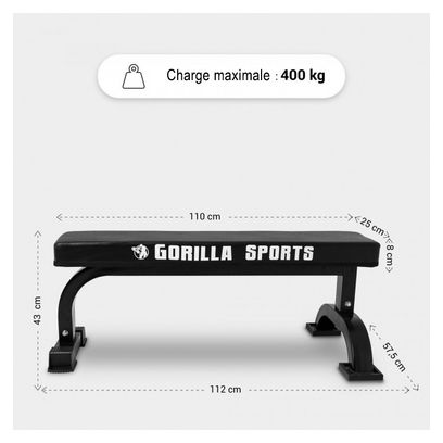 Banc de musculation plat avec logo Gorilla Sports  noir