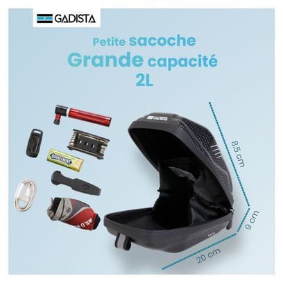 Sacoche Selle Velo Etanche 2L à dégagement Rapide. Rangement vélo Coque Rigide