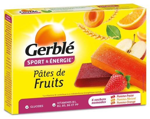 Pâtes de Fruits Gerblé Sport Pomme Fraise Orange Abricot (Boite de 6)