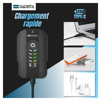 Set Lumiere Velo Avant et Arriere rechargeable en Alu avec Affichage du Niveau de batterie