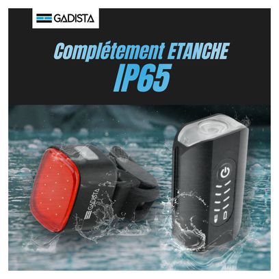 Set Lumiere Velo Avant et Arriere rechargeable en Alu avec Affichage du Niveau de batterie