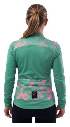 Maillot de Cyclisme Hiver Manches Longues ORDINO Vert/Rose