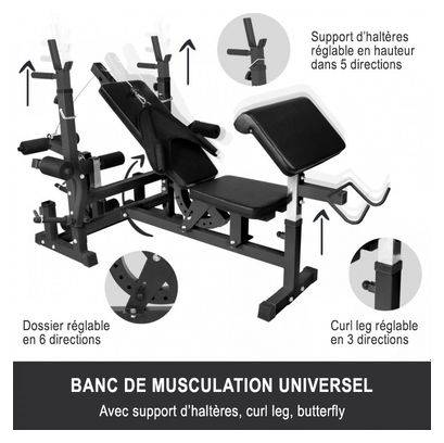 Banc de musculation universel Noir GS005 avec supports et set d'haltères 97 5 KG