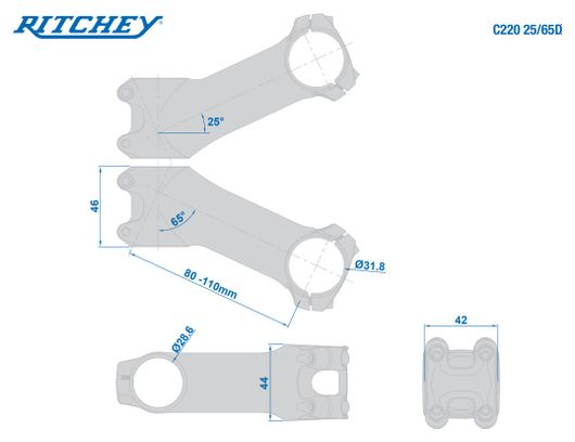 Ritchey WCS C220 Stuurpen 25° 31.8mm Zwart