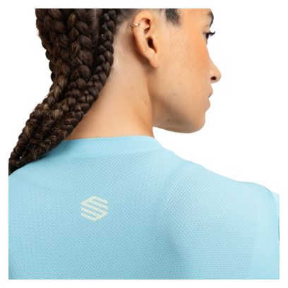 Maillot Vélo Femme Descente – Manches Courtes, Bleu/blanc, Taille L, 1/2 Zip