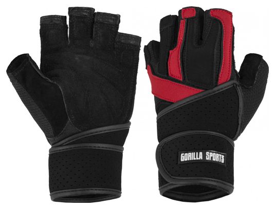 Gorilla Sports Gants d'entrainement + bande de soutien pour articulations NOIR/ROUGE taille S-XL
