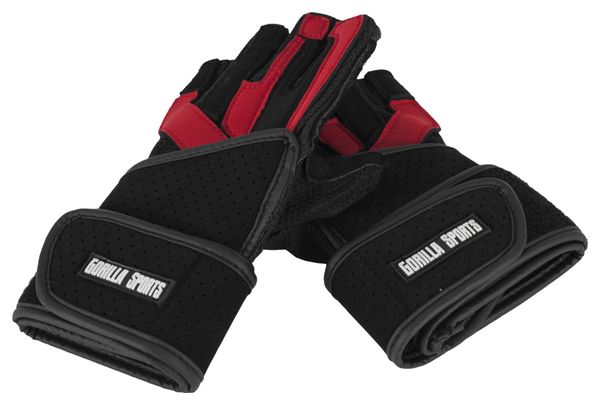 Gorilla Sports Gants d'entrainement + bande de soutien pour articulations NOIR/ROUGE taille S-XL