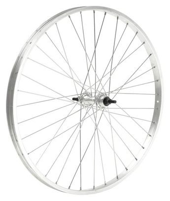 ROUE 650A ARRIERE JANTE ALU SIMPLE PAROI ARGENT FREIN PATIN MOYEU ALU ECROUS ROUE LIBRE 5/6/7V.