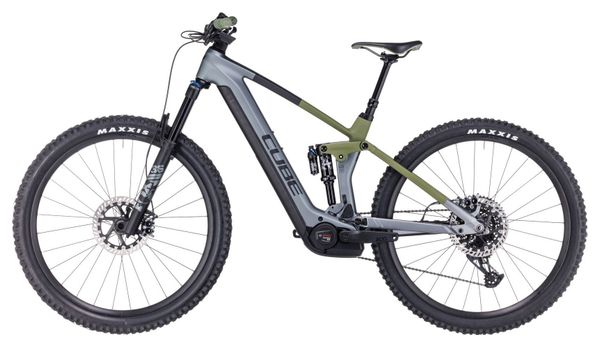 Cube Stereo Hybrid 140 HPC TM 750 Electric Volledig geveerde MTB Sram GX Eagle 12S 750 Wh 29'' Flash Grey Olive Green 2024