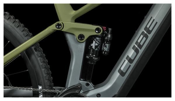 Cube Stereo Hybrid 140 HPC TM 750 Suspensión Completa Eléctrica MTB Sram GX Eagle 12S 750 Wh 29'' Flash Gris Verde Oliva 2024