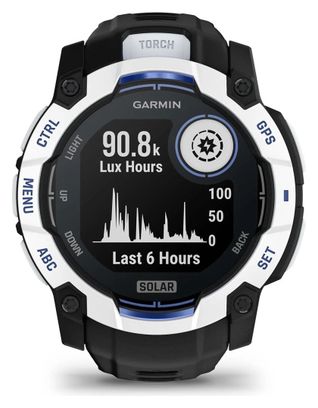 Montre GPS Garmin Instinct 3 Solar - 50 mm Blanc avec Bracelet en Silicone Noir Bleu Électrique Édition Limitée Supernova