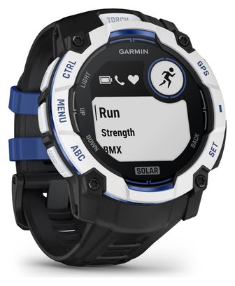 Montre GPS Garmin Instinct 3 Solar - 50 mm Blanc avec Bracelet en Silicone Noir Bleu Électrique Édition Limitée Supernova