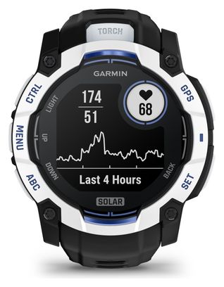 Montre GPS Garmin Instinct 3 Solar - 50 mm Blanc avec Bracelet en Silicone Noir Bleu Électrique Édition Limitée Supernova