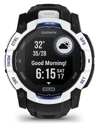 Montre GPS Garmin Instinct 3 Solar - 50 mm Blanc avec Bracelet en Silicone Noir Bleu Électrique Édition Limitée Supernova